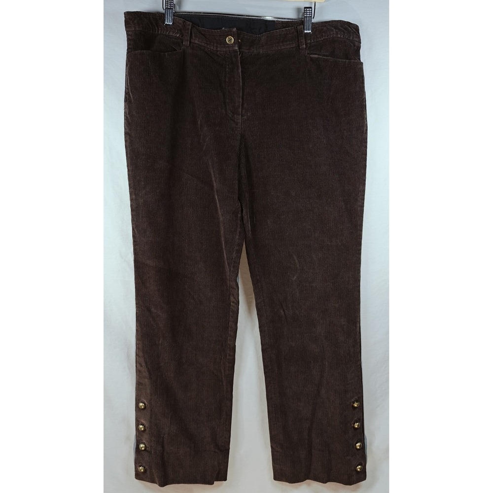Doncaster Sport Brown Corduroy Cropped Pants Button Hem Size 12 Preppy Classic‎